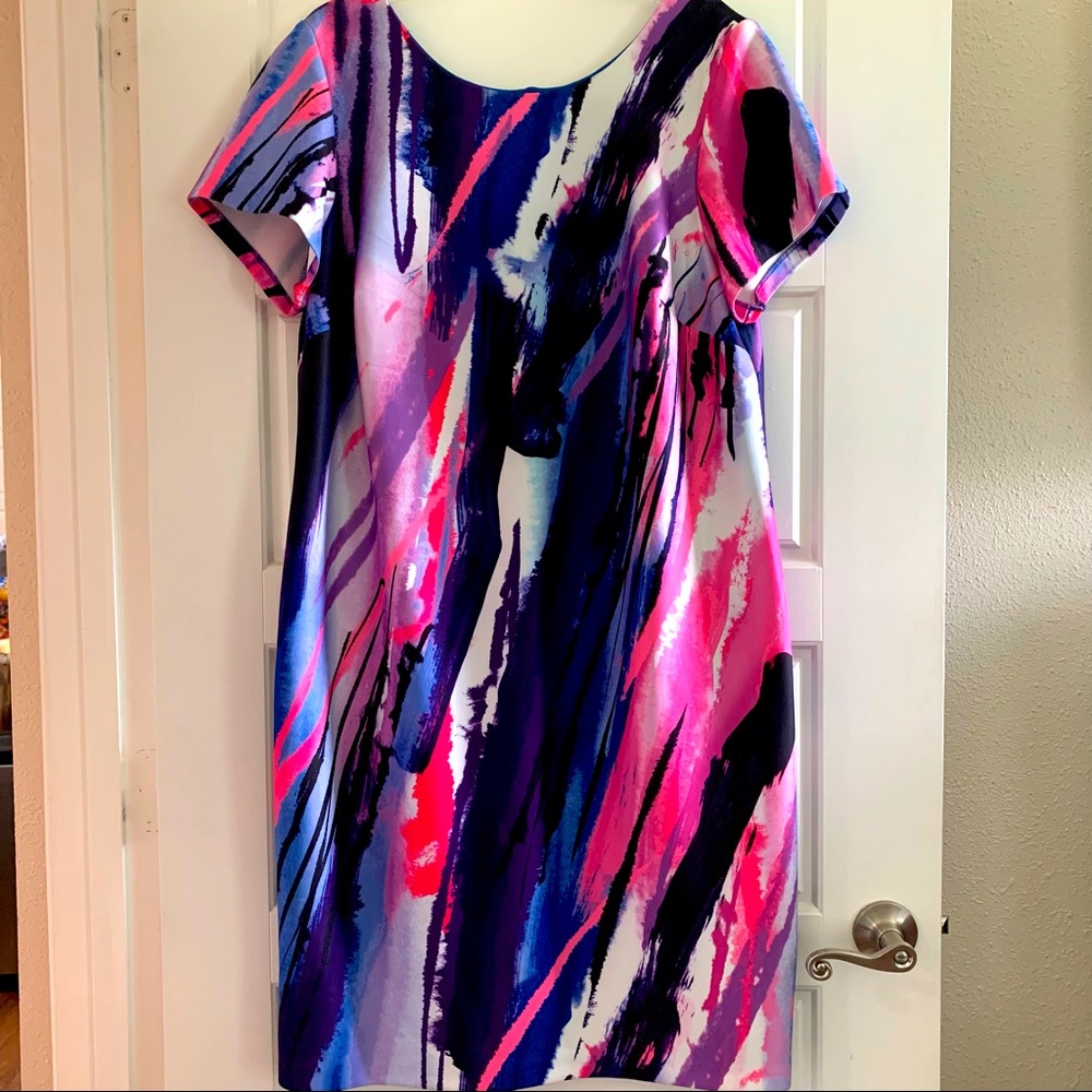DR Collection Colorful Dress Hot Pink Purple Blue Black 18W Plus Size EUC